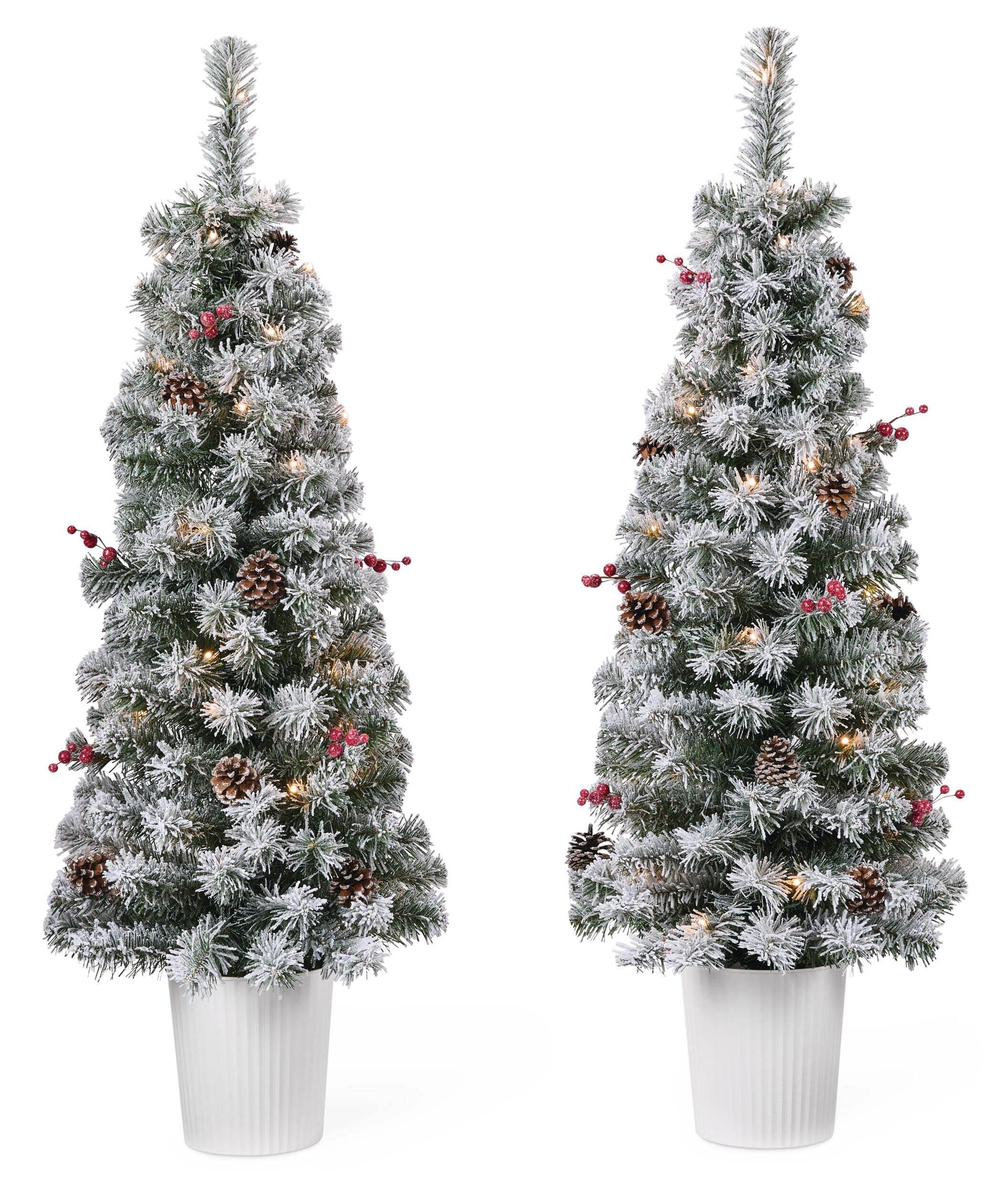 Arbre en pot céleste enneigé NOMA, décoration de Noël artificielle illuminée, 35 lumières à DEL blanc chaud, 4 pi, paq. 2 Front_Flat