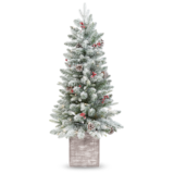 Sapin en pot illuminé floqué NOMA avec pommes de pin et baies, 4 pi Front_Flat