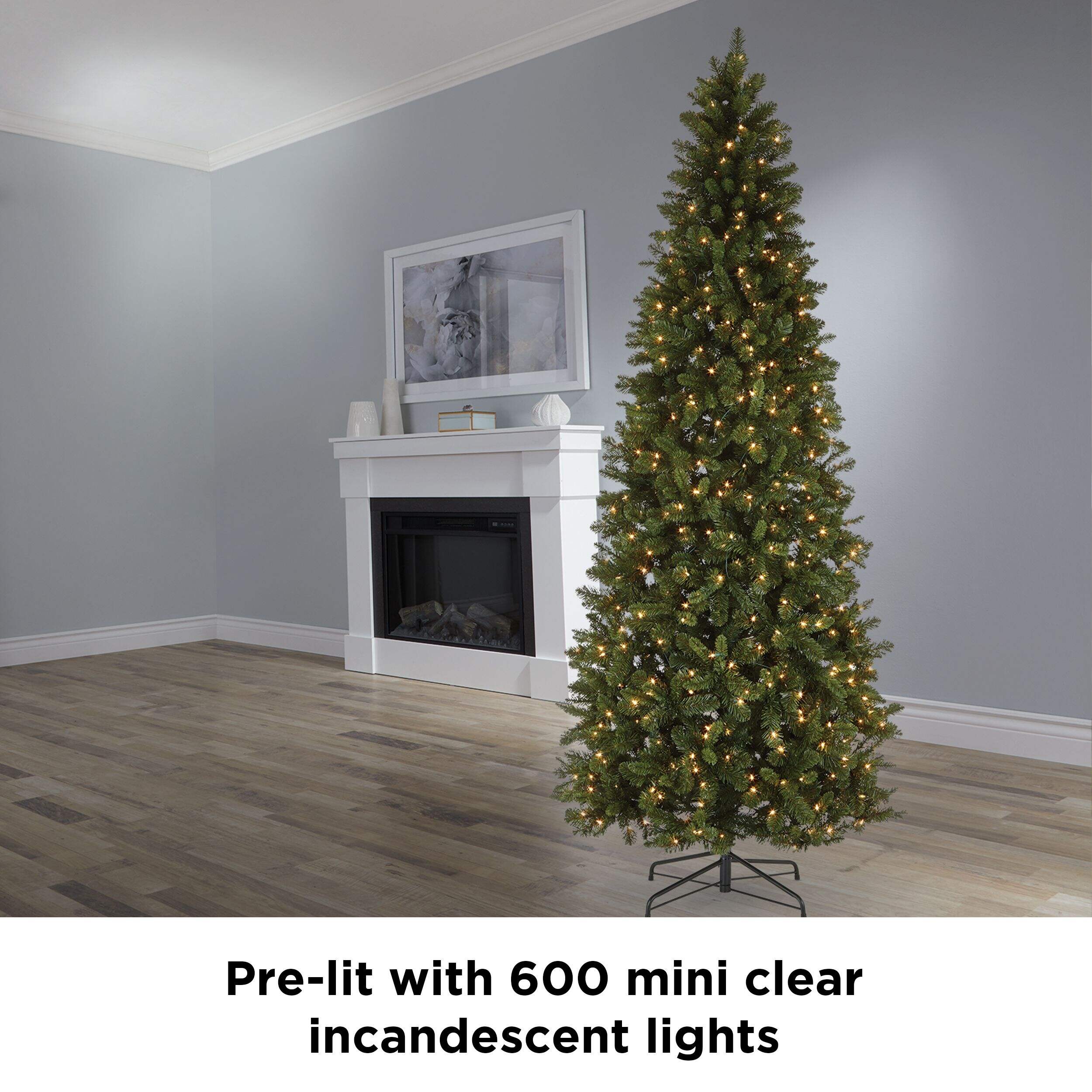 NOMA PreLit Slim Christmas Tree with Tree Stand, 600 Incandescent