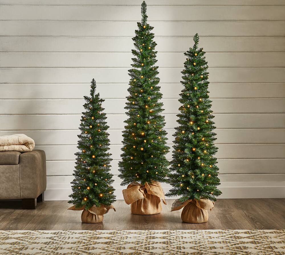 NOMA PreLit Carlisle Potted Christmas Tree Set with Burlap, White LED