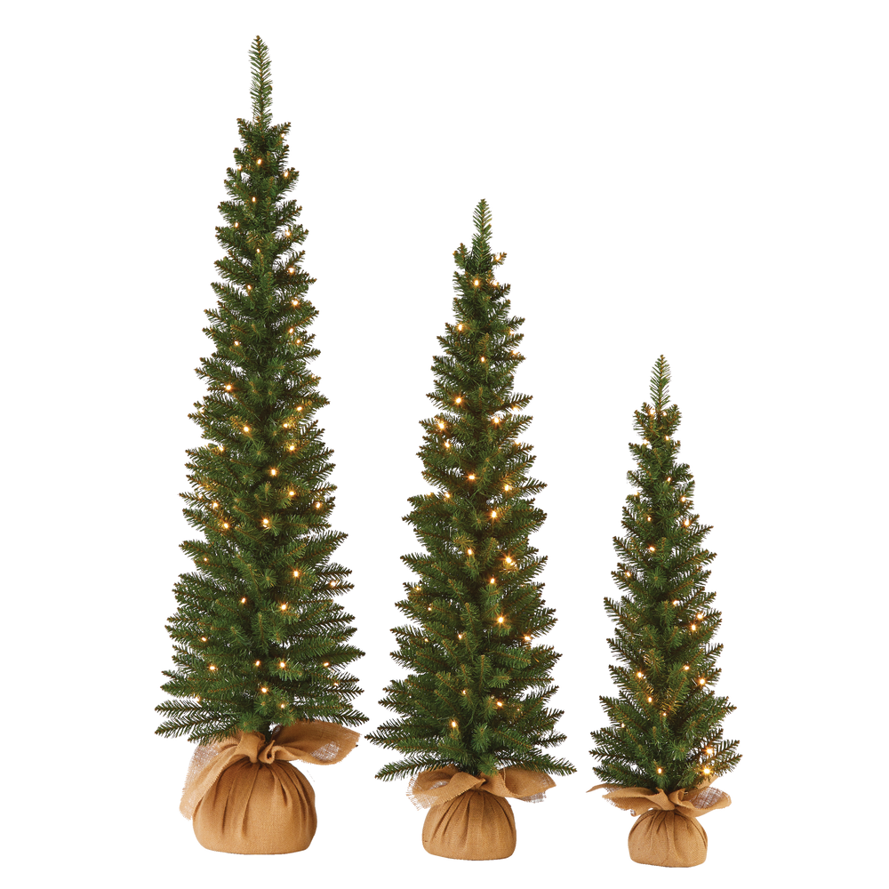 NOMA PreLit Carlisle Potted Christmas Tree Set with Burlap, White LED