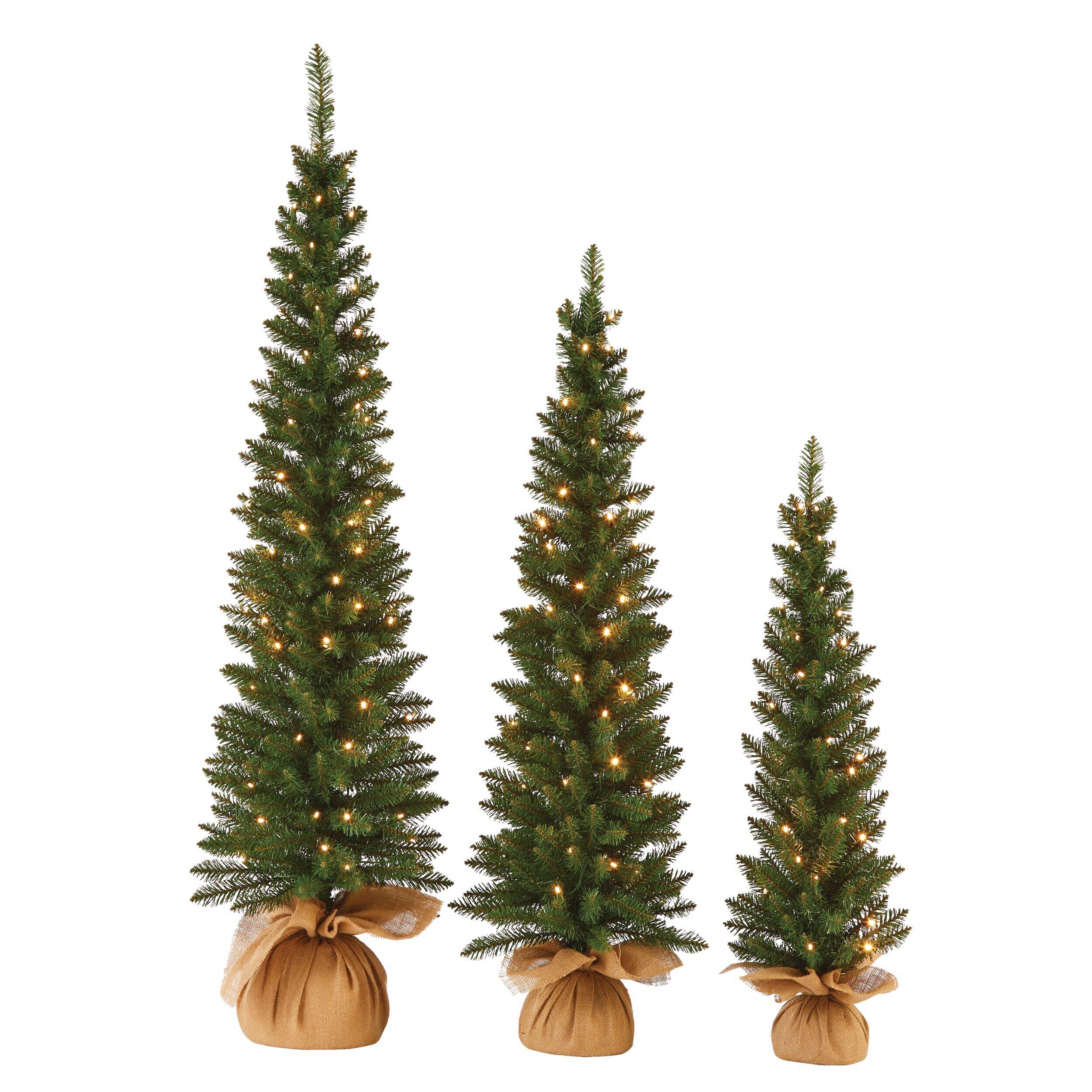 NOMA Pre-Lit Carlisle Potted Christmas Tree Set with Burlap, White LED Lights, 3-pc Front_Flat
