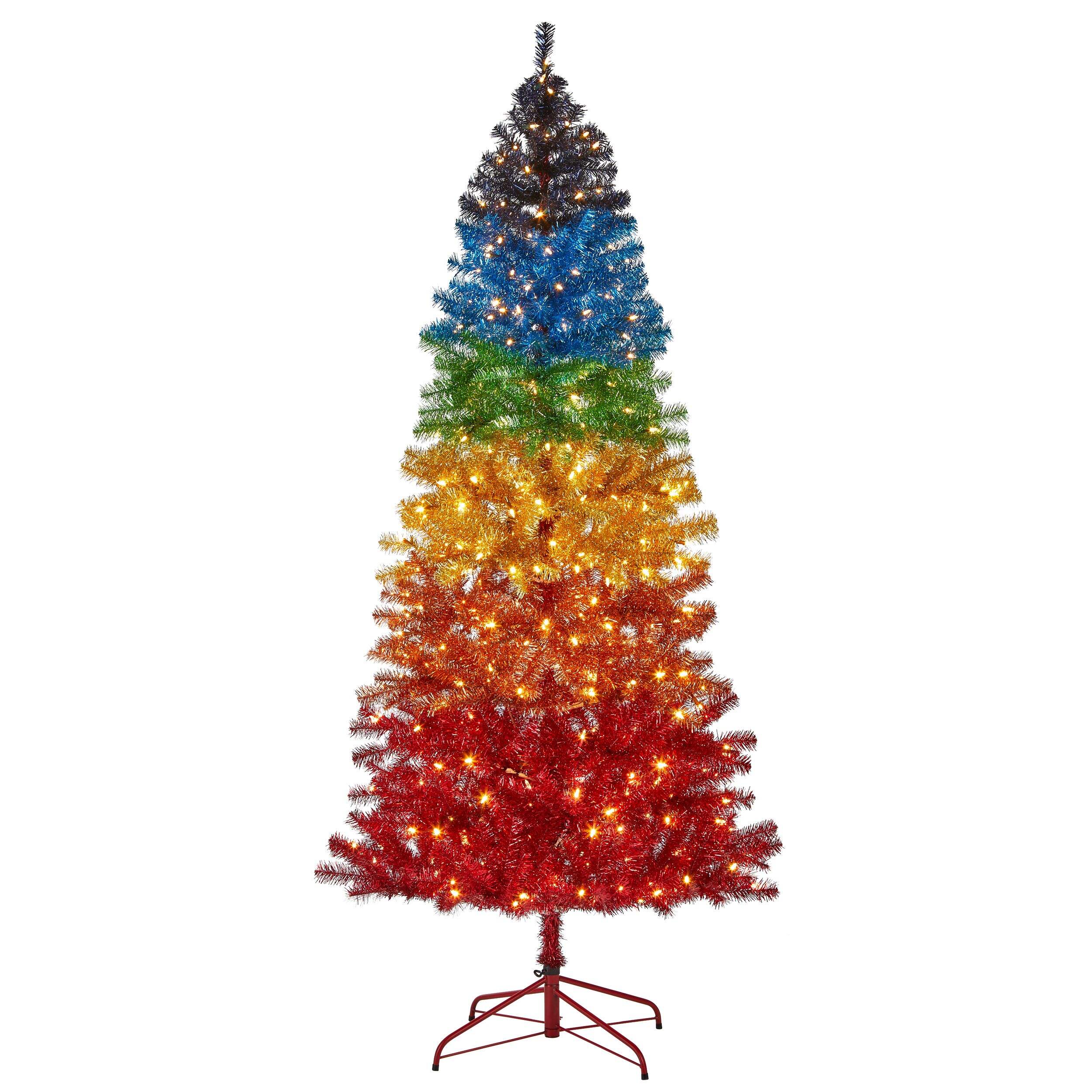For Living Rainbow - Sapin de Noël illuminé avec support, 350 ampoules à DEL, 7 pi Front_Flat