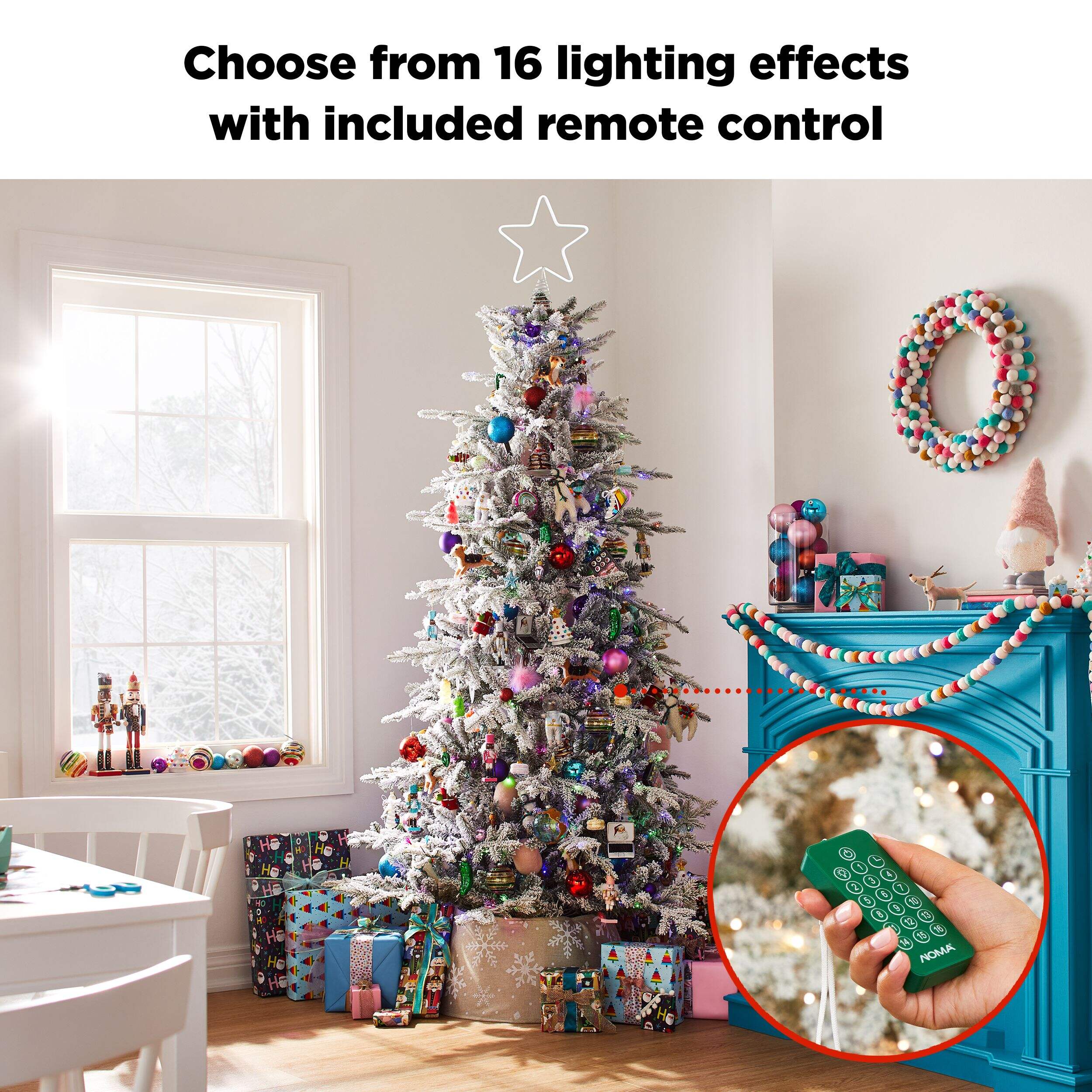 NOMA Glisten PreLit LED Flocked Christmas Tree, ColourChanging Lights