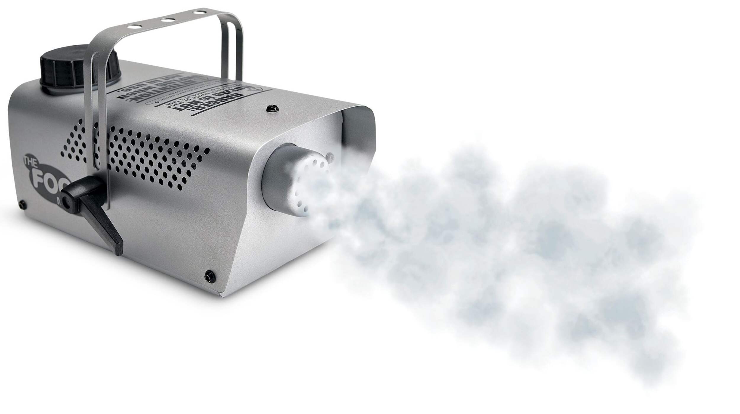 Gemmy Mini Water Based Fog Machine with 400W LED Lights, Indoor/Outdoor Decoration for Halloween, Silver, 12 1/4-cm Front_Angled_Right