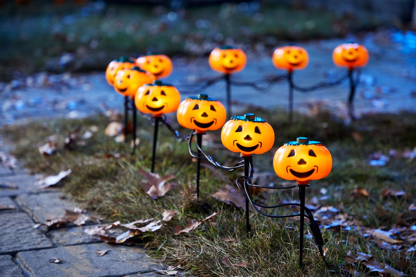 For Living JackO'Lantern LED LightUp Pumpkin Yard Stakes, Orange, 4