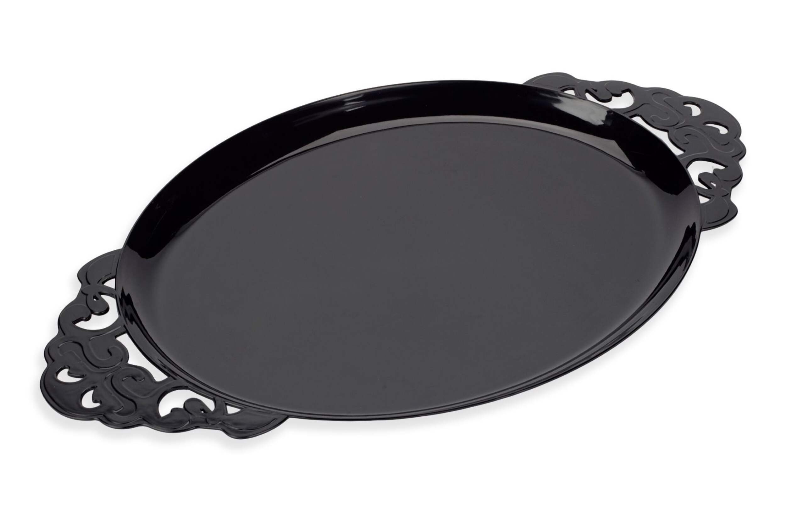 Plastic Round Serving Tray, Black Overhead_Plunge