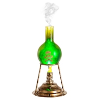 Animated Tabletop Misting Lab Beaker Prop with Batteries, Green, 5 3/4-in, Light Activated Indoor Decoration for Halloween Front_Flat