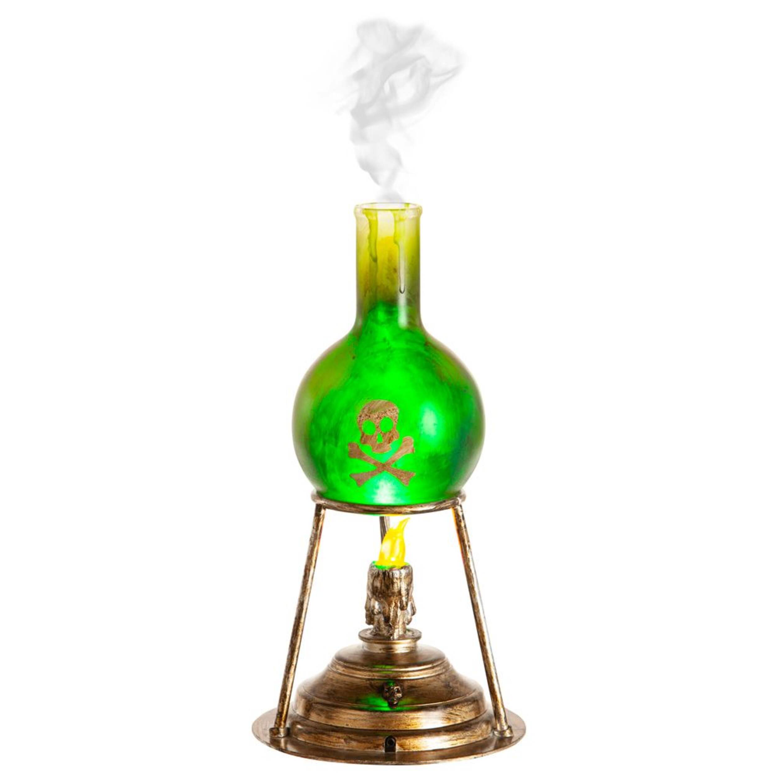 Animated Tabletop Misting Lab Beaker Prop with Batteries, Green, 5 3/4-in, Light Activated Indoor Decoration for Halloween Front_Flat