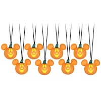 Disney Mickey Mouse Animated LED Light-Up Pumpkin String Lights with Batteries, White, 8-ft, 8-pk, Sound & Light Activated Indoor/Outdoor Decoration for Halloween CloseUp