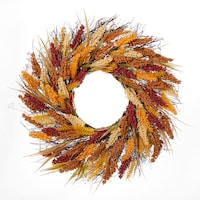 CANVAS Wreath with Wheat & Leaves, Multi-Coloured, 24-in, Indoor Decoration for Fall