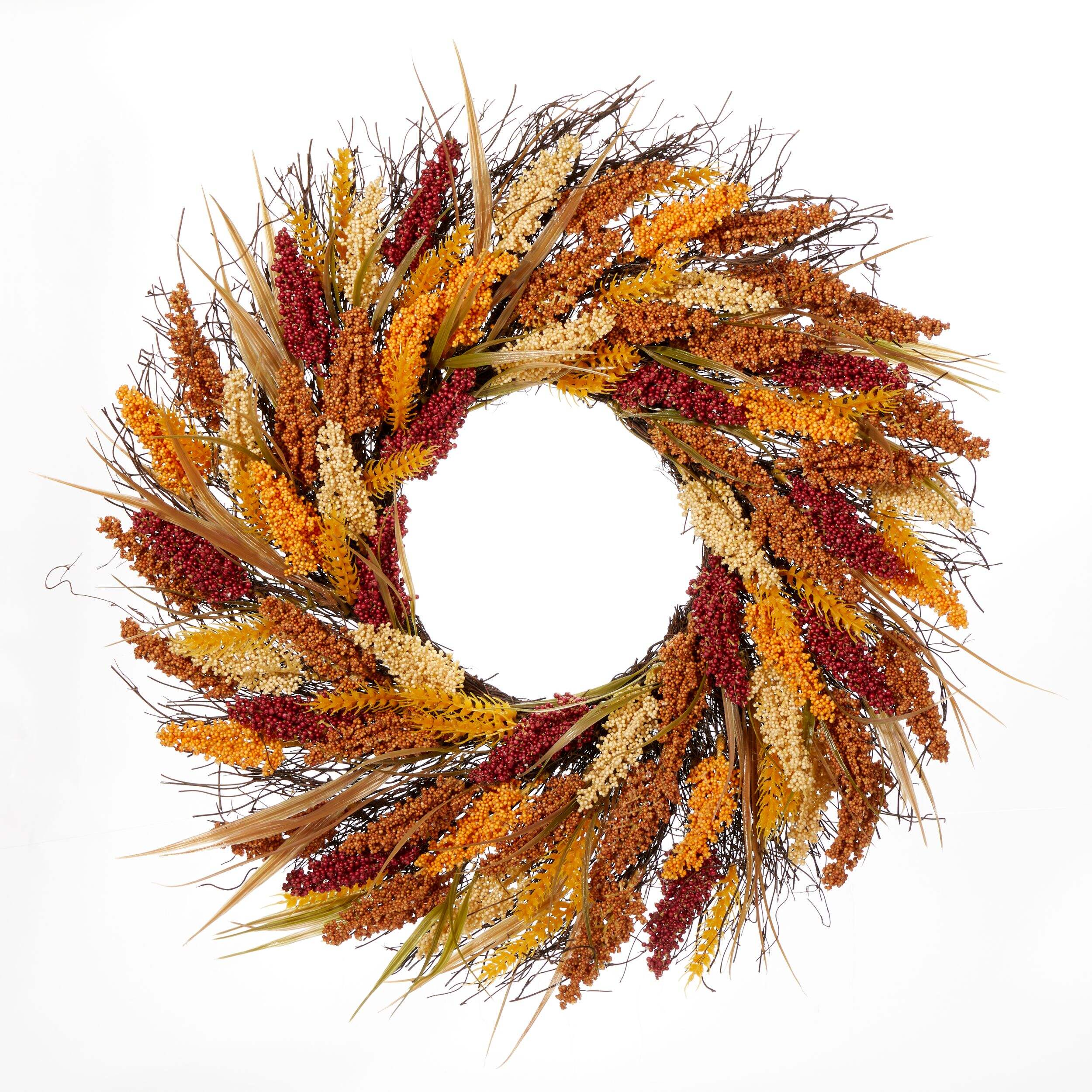 CANVAS Wreath with Wheat & Leaves, Multi-Coloured, 24-in, Indoor Decoration for Fall Front_Flat