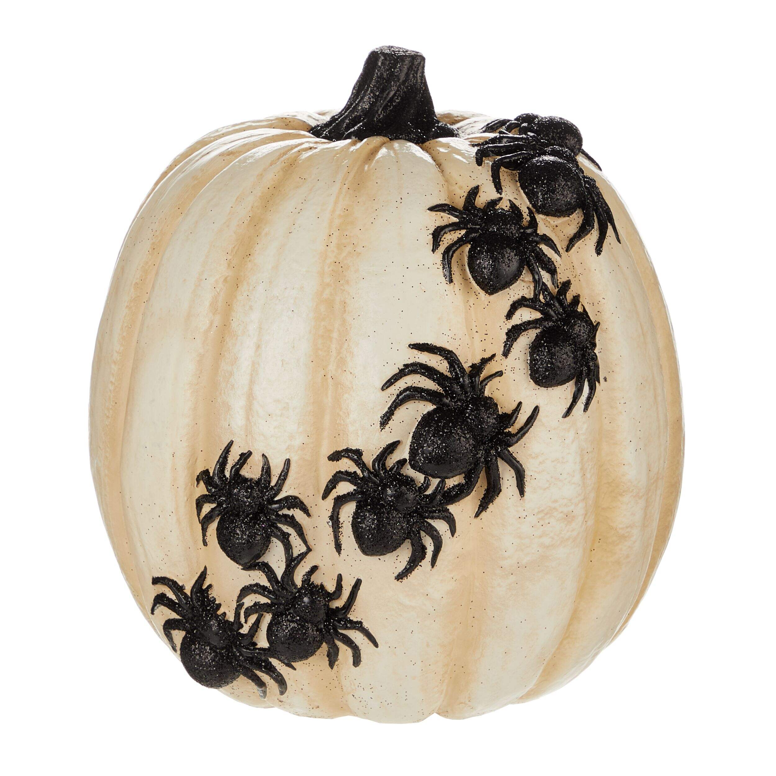 For Living Spider Resin Pumpkin, Black/White, 9-in, Indoor Decoration for Halloween Front_Elevated