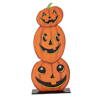 For Living Jack-O'-Lantern Wooden Three Stacked Pumpkins, Orange, 3-ft, Indoor/Outdoor Decoration for Halloween Front_Flat