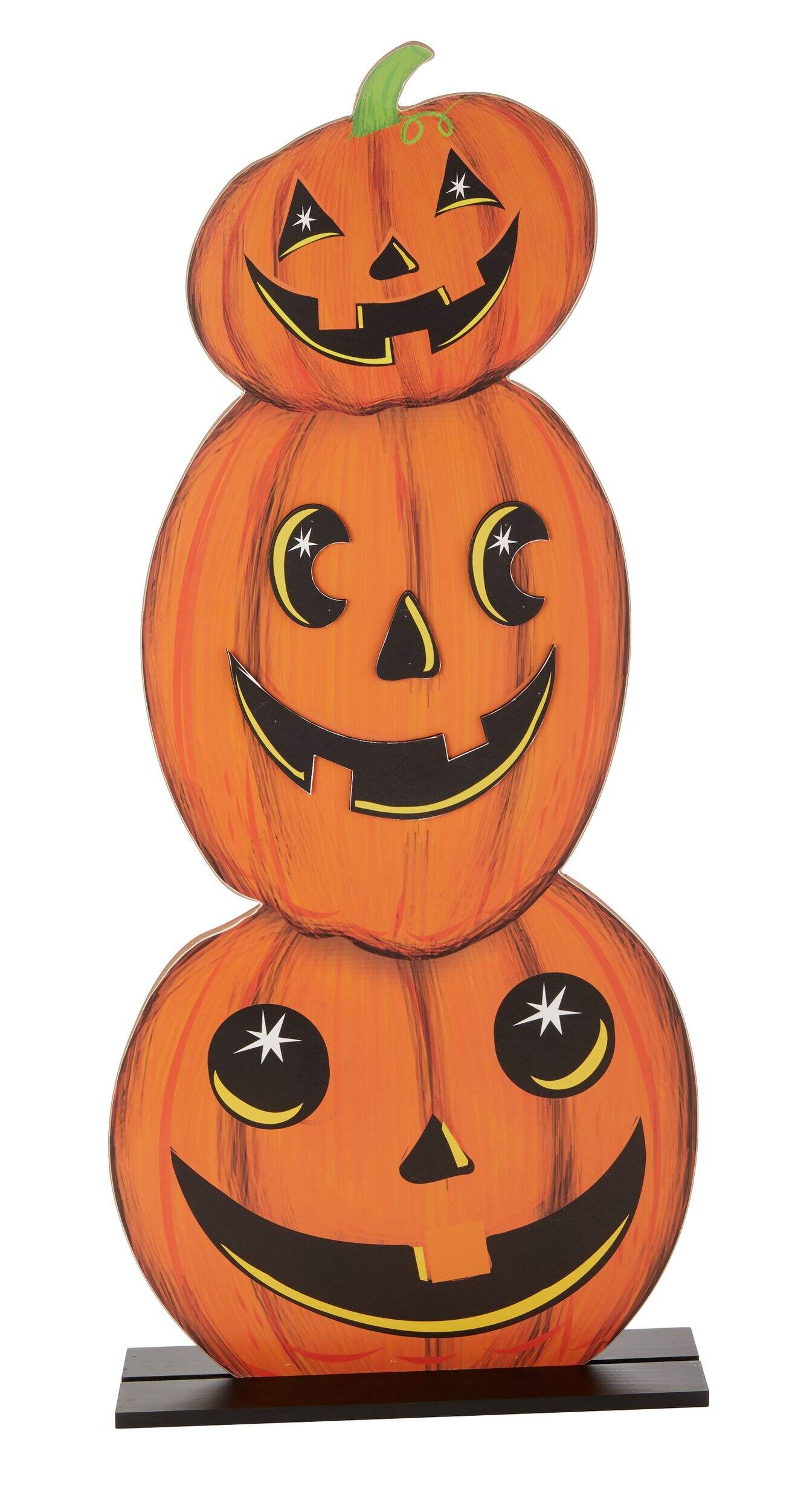 Décoration de 3 citrouilles lanternes empilées en bois For Living, orange, 3 pi, décorations d'intérieur et d'extérieur pour l'Halloween Front_Flat