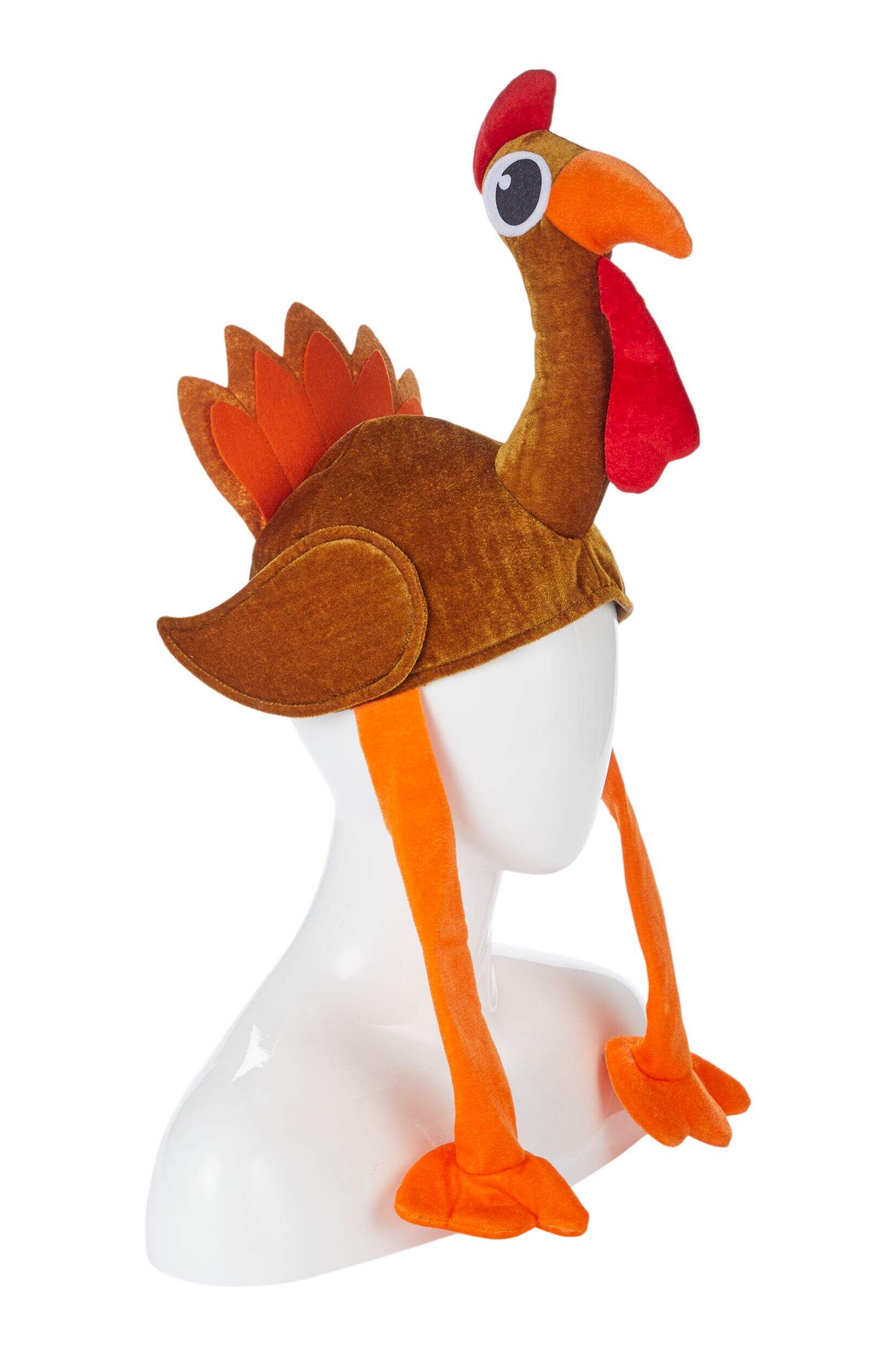 Plush Turkey Hat, Brown/Orange, One Size, Wearable Accessory For Thanksgiving Front_Three_Fourths_Angled_Right