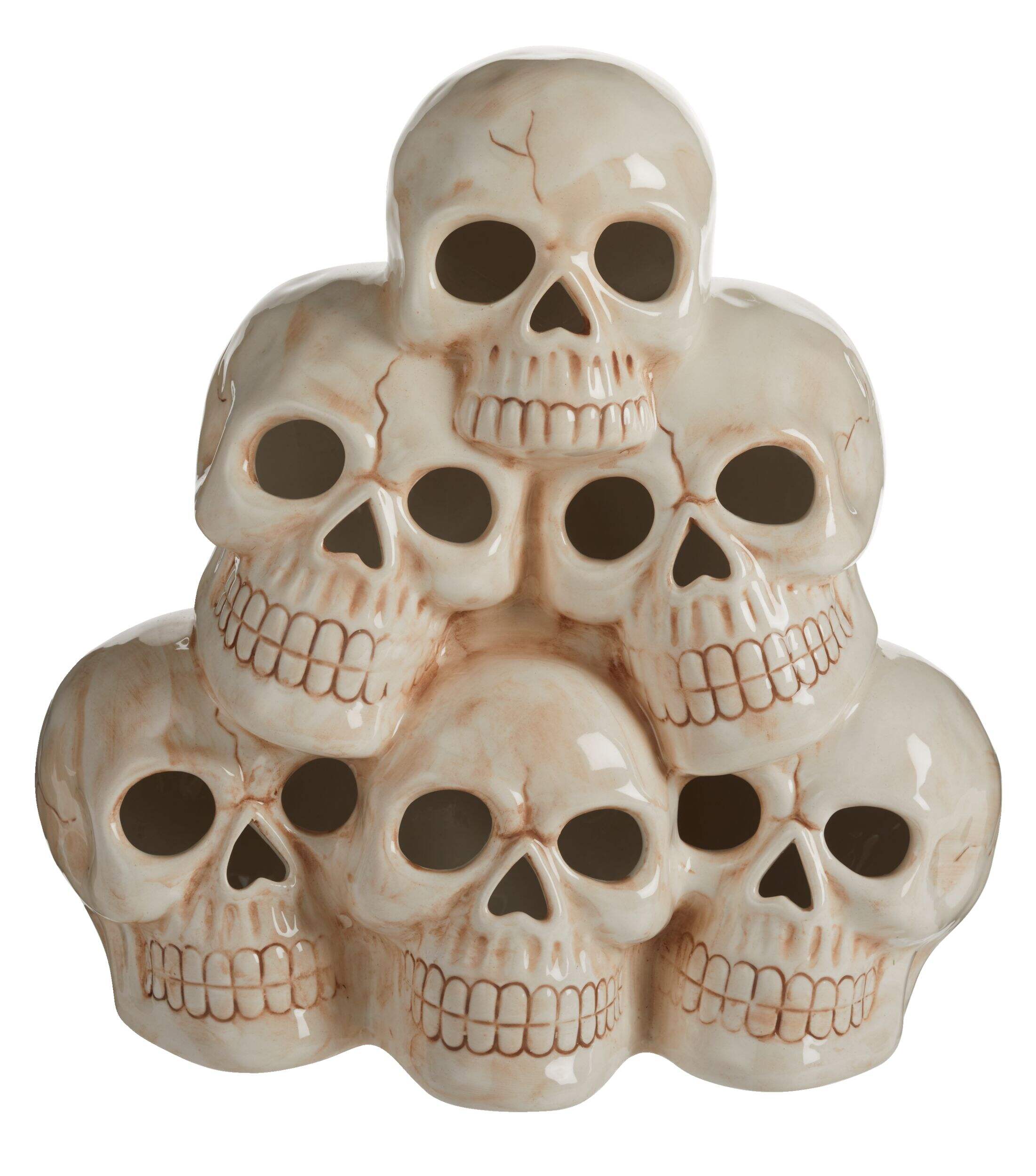 For Living Halloween Lighted Ceramic Stacked Skulls Décor Front_Flat