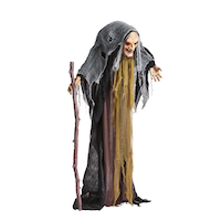 Witch Animated LED Light-Up Standing Character, Black, 63-in, Sound & Light Activated, Indoor/Outdoor Decoration for Halloween