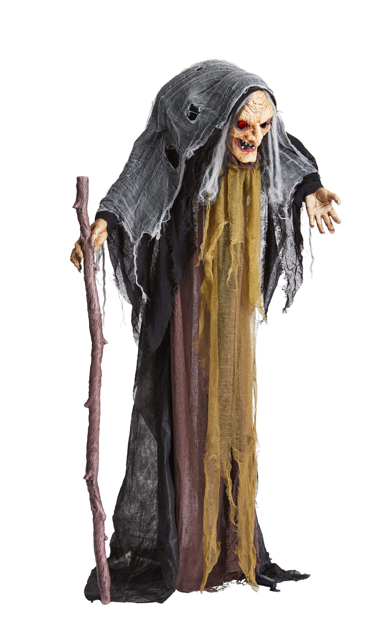 Witch Animated LED Light-Up Standing Character, Black, 63-in, Sound & Light Activated, Indoor/Outdoor Decoration for Halloween Front_Three_Fourths_Angled_Right