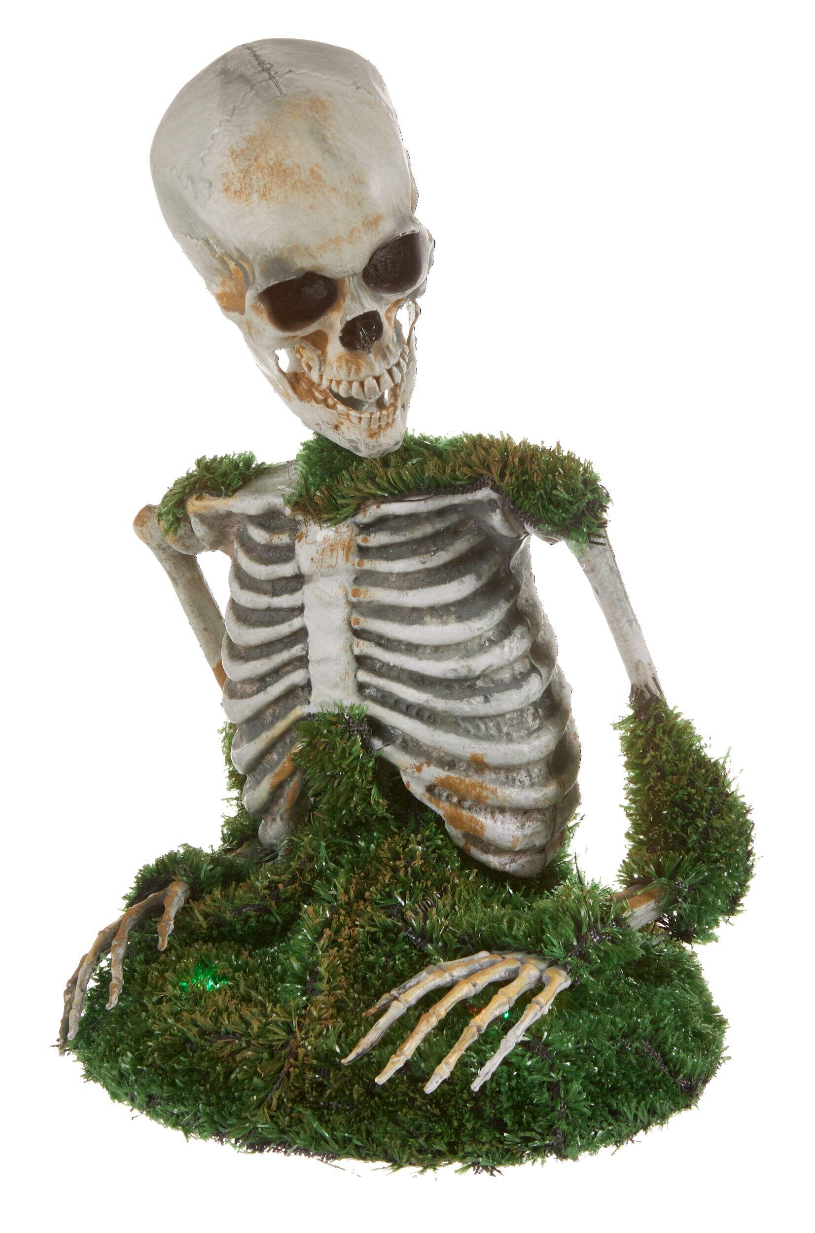 For Living Skeleton Animated Ground Breaker, Light Activated Outdoor Decoration for Halloween, White/Green Moss Covered, 14.5-in Front_Three_Fourths_Angled_Left