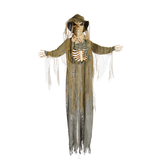 FOR LIVING Scarecrow Skeleton Animated LED Light-Up Hanging Character, Sound & Light Activated Indoor/Outdoor Decoration for Halloween, Green, 6-ft Front_Flat