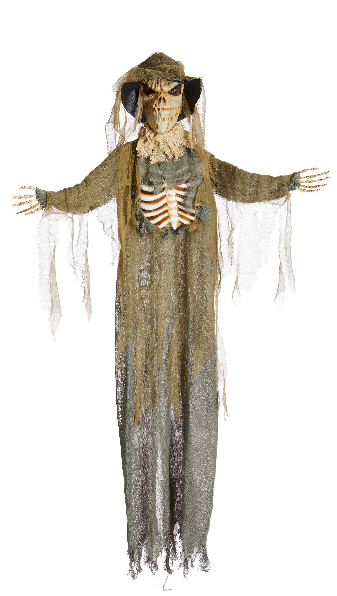 Squelette d'épouvantail animé suspendu For Living avec éclairage à DEL, vert, 6 pi, décoration intérieure/extérieure activée par le son et la lumière pour Halloween Front_Flat