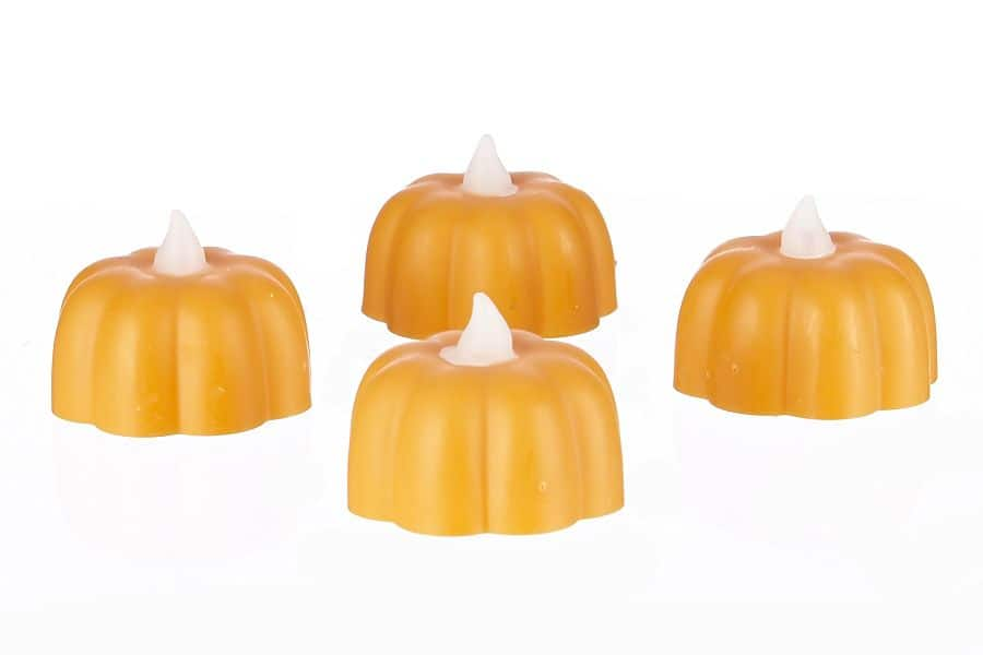 For Living LED Light-Up Flameless Pumpkin Tea Light Candles, Orange, 3-in,  4-pk, Indoor/Outdoor Decoration for Halloween