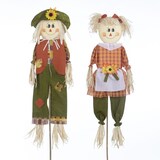 For Living Scarecrow Standing Girl or Boy with Stakes, Multi-Coloured Plaid, 36-in, Assorted Styles, Outdoor Decoration for Halloween Front_Flat