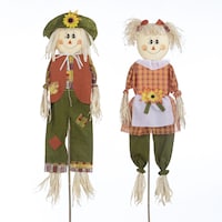 For Living Scarecrow Standing Girl or Boy with Stakes, Multi-Coloured Plaid, 36-in, Assorted Styles, Outdoor Decoration for Halloween Front_Flat