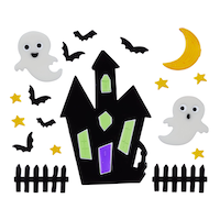 For Living Haunted House/Pumpkins/Ghost Assorted Wall Gel Cling Decals, Multi-Coloured, Indoor Decoration for Halloween Front_Flat
