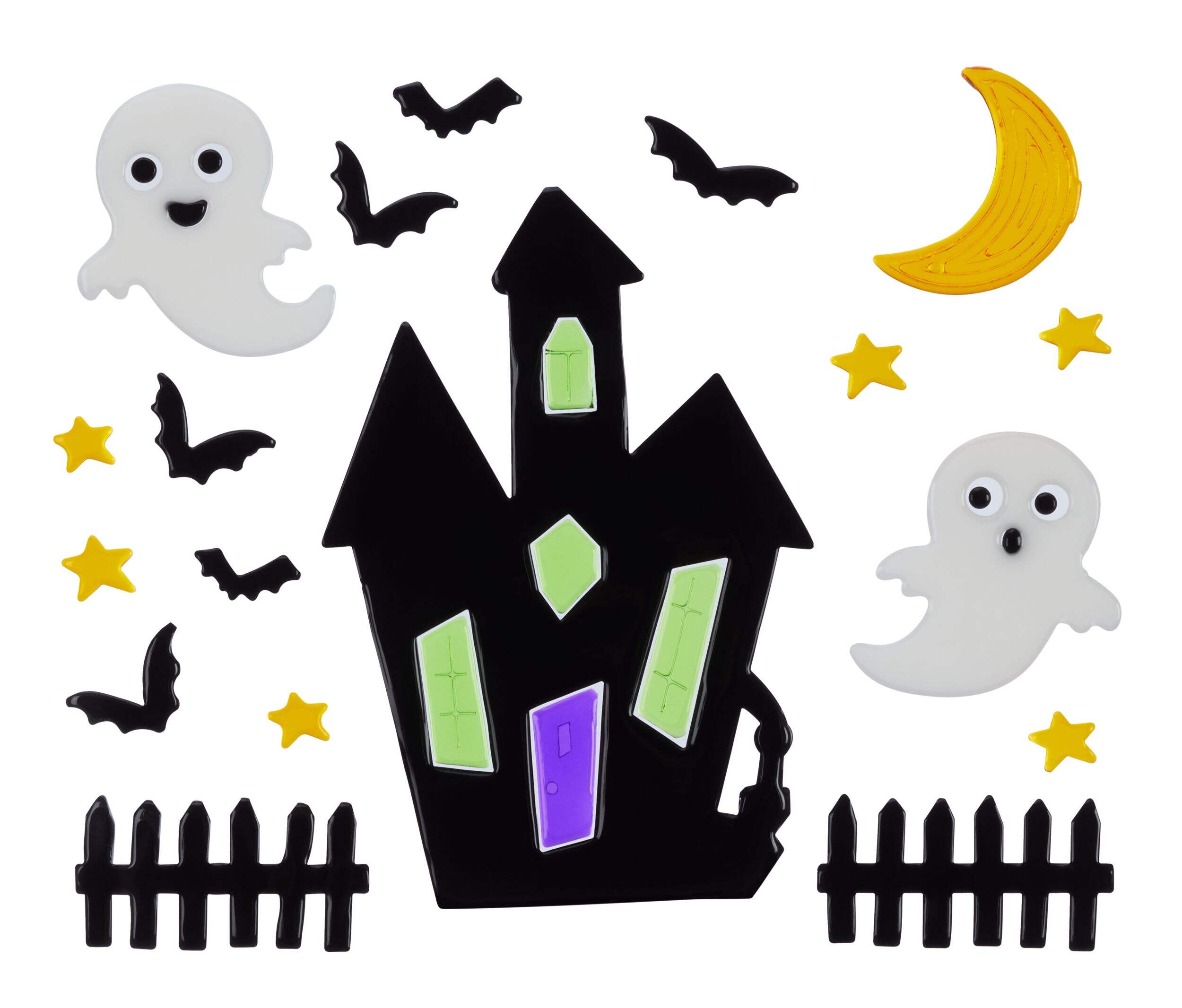 Décalcomanies murales en gel de maison hantée/citrouilles/fantômes For Living, multicolore, décorations d'intérieur pour l'Halloween Front_Flat