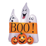 FOR LIVING "Boo!" Ghosts & Jack-O'-Lantern Pumpkins LED Light-Up Airblown Inflatable, Self Inflating Outdoor Decoration for Halloween, White/Orange, 5.5-ft Front_Flat