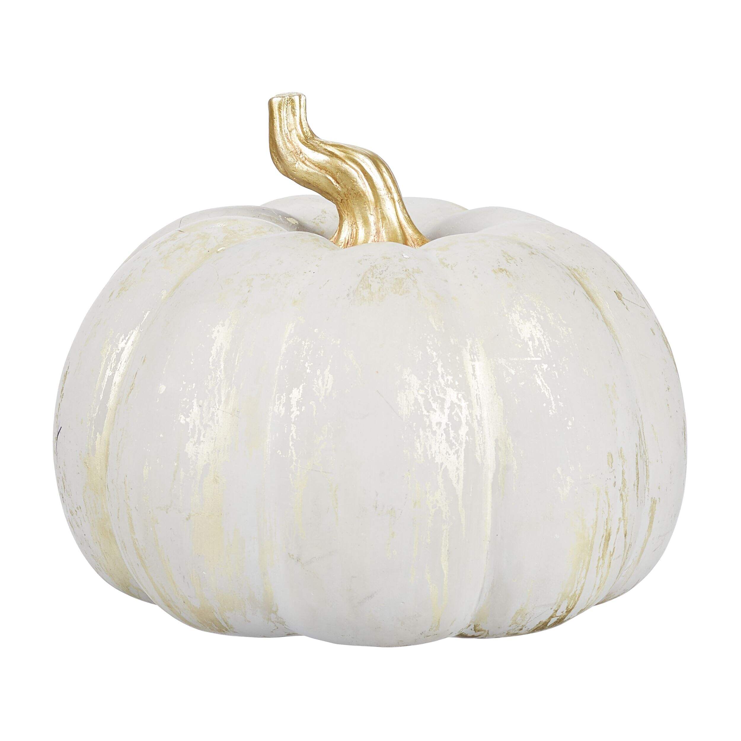CANVAS Resin Wood Tabletop Pumpkin, White, 7-in, Indoor Decoration for Fall Front_Elevated