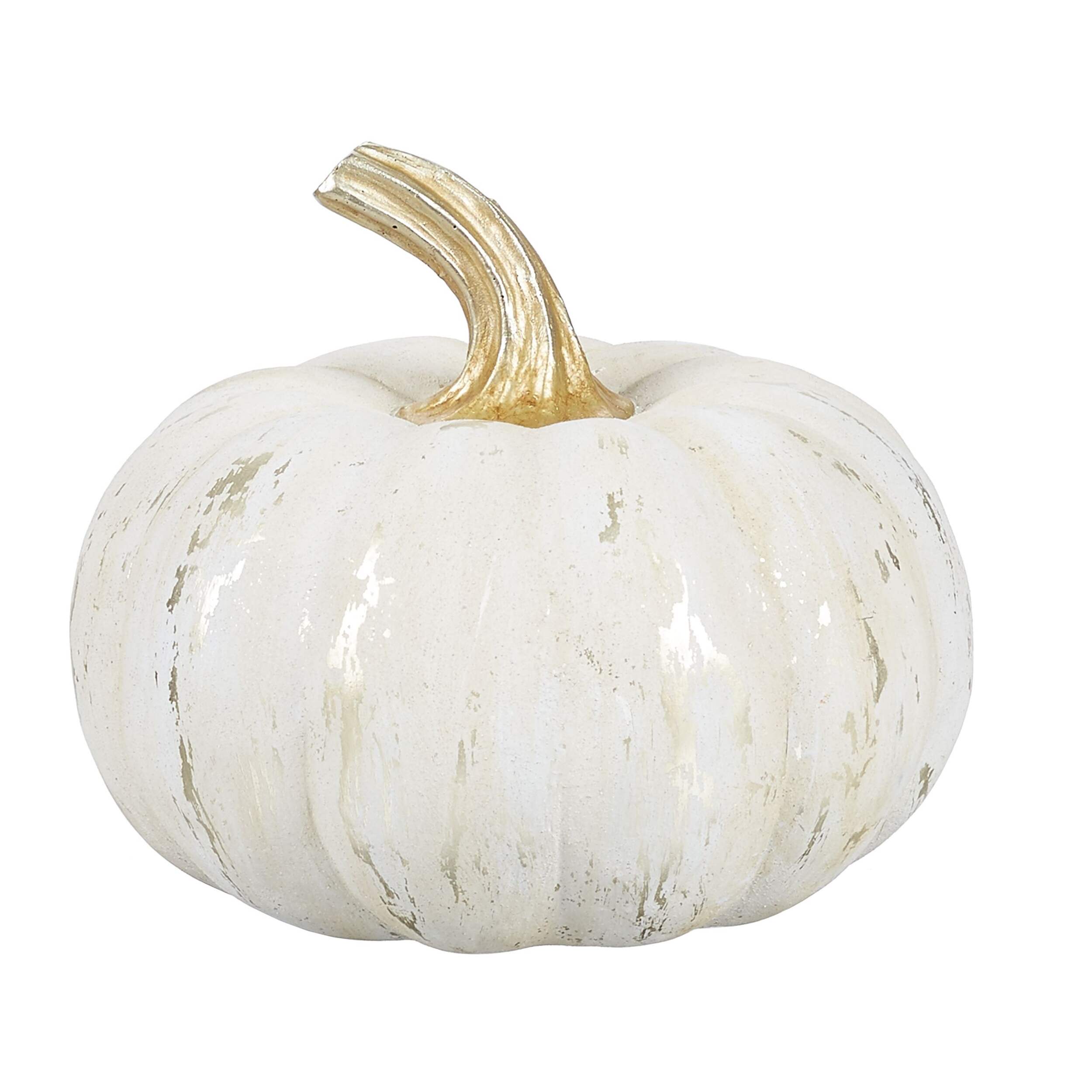 CANVAS Resin Wood Tabletop Pumpkin, White, 5-in, Indoor Decoration for Fall Front_Flat