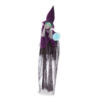 FOR LIVING Witch Animated LED Light-Up Hanging Character, Sound & Light Activated Indoor/Outdoor Decoration for Halloween, Purple, 6-ft Front_Flat