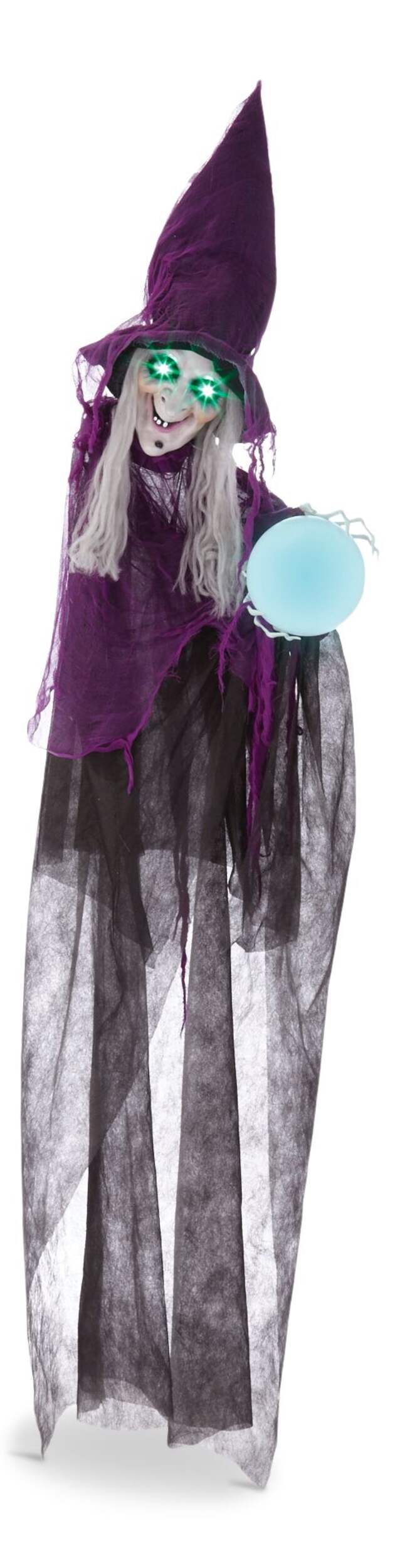 FOR LIVING Witch Animated LED Light-Up Hanging Character, Sound & Light Activated Indoor/Outdoor Decoration for Halloween, Purple, 6-ft Front_Flat