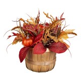 CANVAS Tabletop Basket with Leaves & Pumpkins, Orange, Indoor Decoration for Fall, 12-in Front_Flat