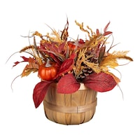 Panier de table CANVAS avec feuilles et citrouilles, orange, 12 po, décoration intérieure pour l'automne Front_Flat