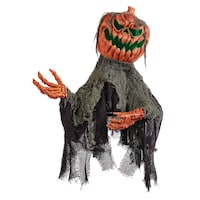 FOR LIVING Jack-O'-Lantern Animated LED Light-Up Pumpkin Man, Sound & Light Activated Indoor/Outdoor Decoration for Halloween, Black/Orange, 19.5-in Front_Angled_Right