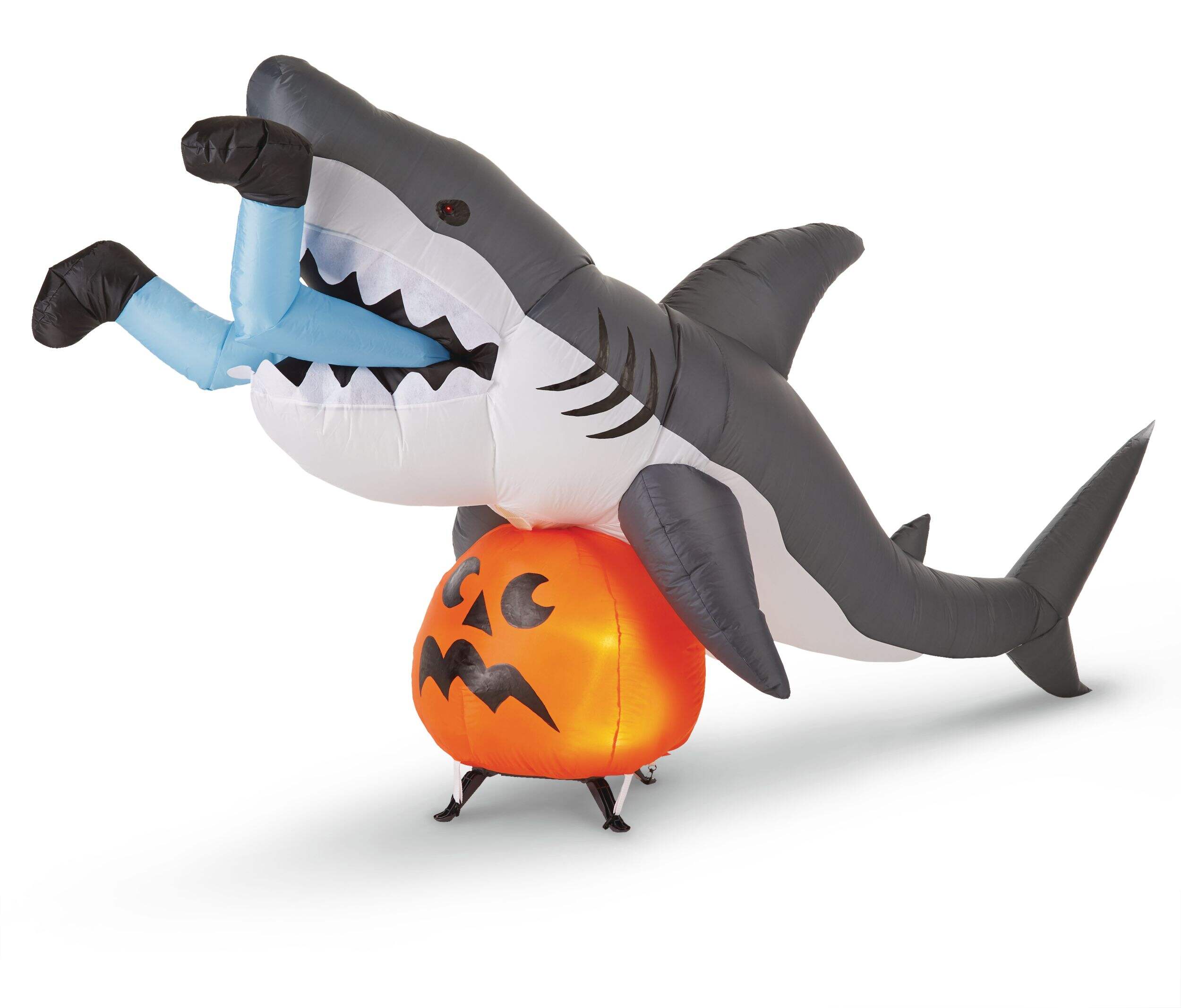 Airblown Inflatable Shark Snack with Moving head, LED Lights for Halloween, White, 9-ft Front_Angled_Left