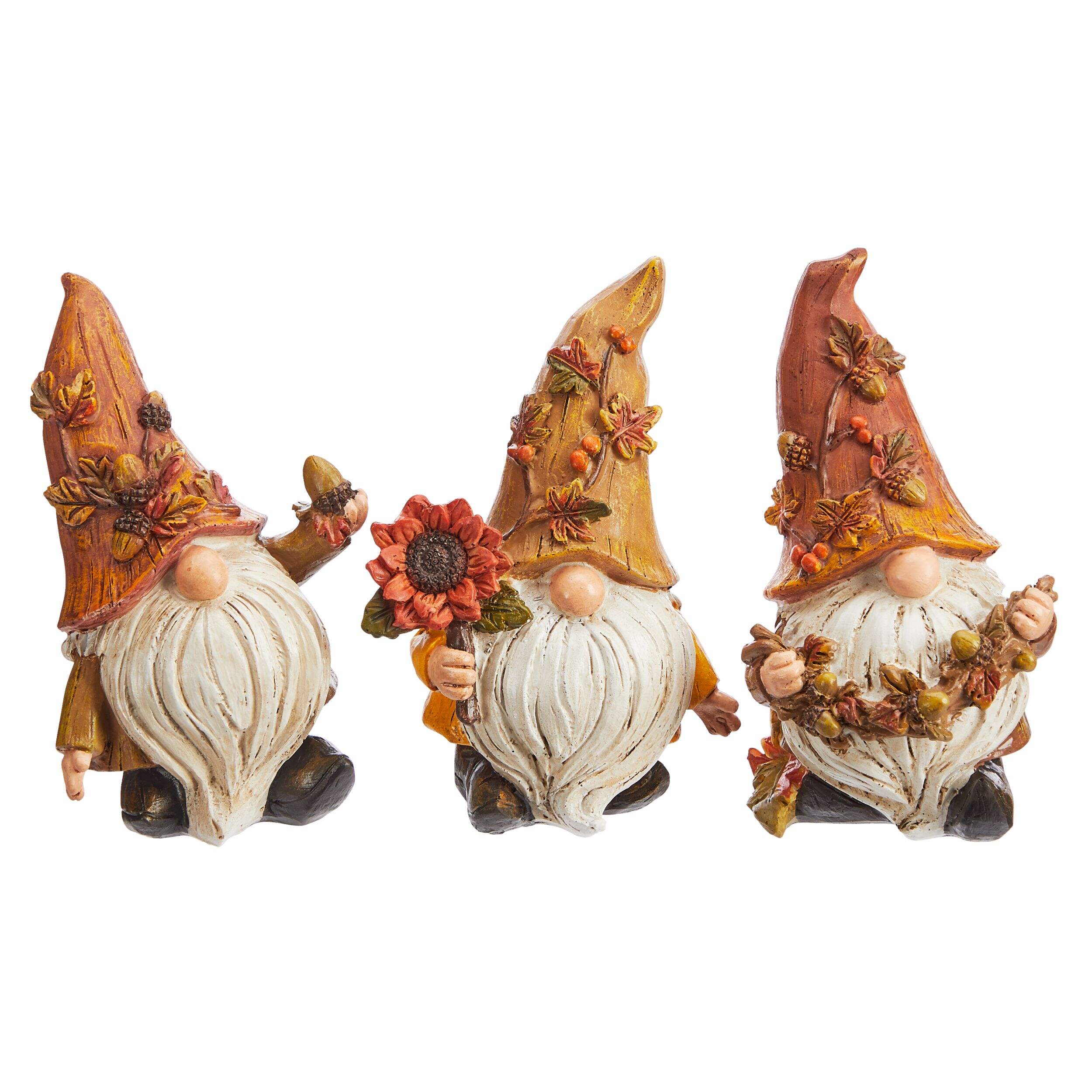 CANVAS Gnome Assorted Resin Ornaments, Brown, 10.5-in, 3-pk, Indoor Decoration for Fall Front_Flat