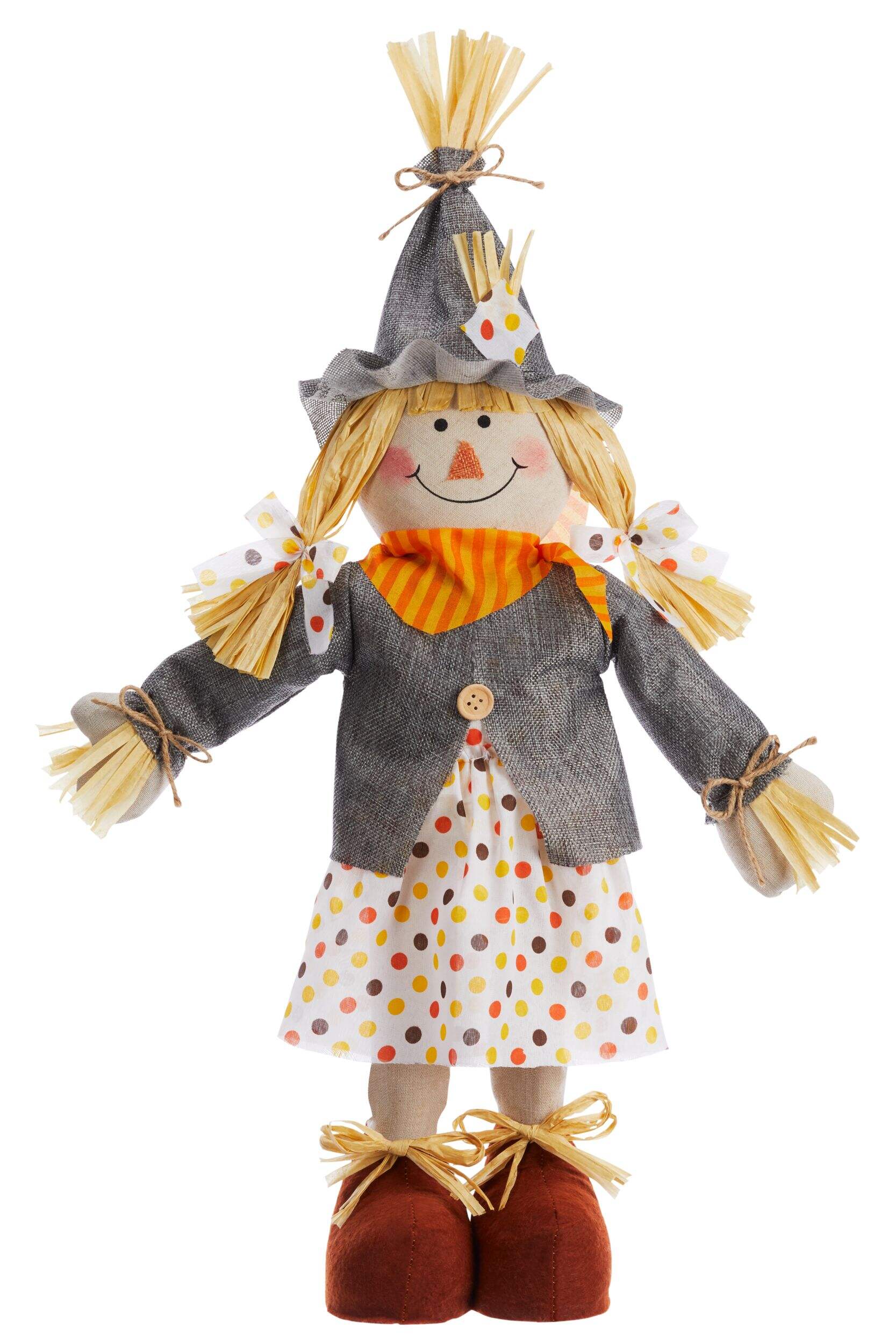 Épouvantail de fille debout CANVAS, pois multicolores, 22 po, décoration intérieure pour l'automne Front_Flat