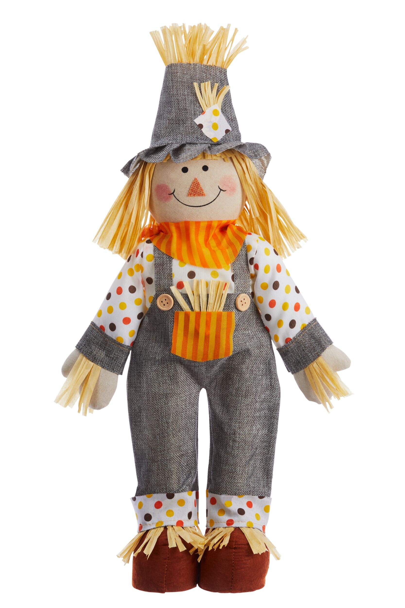 CANVAS Scarecrow Standing Boy, Multi-Coloured Polka Dot, 22-in, Indoor Decoration for Fall Front_Flat