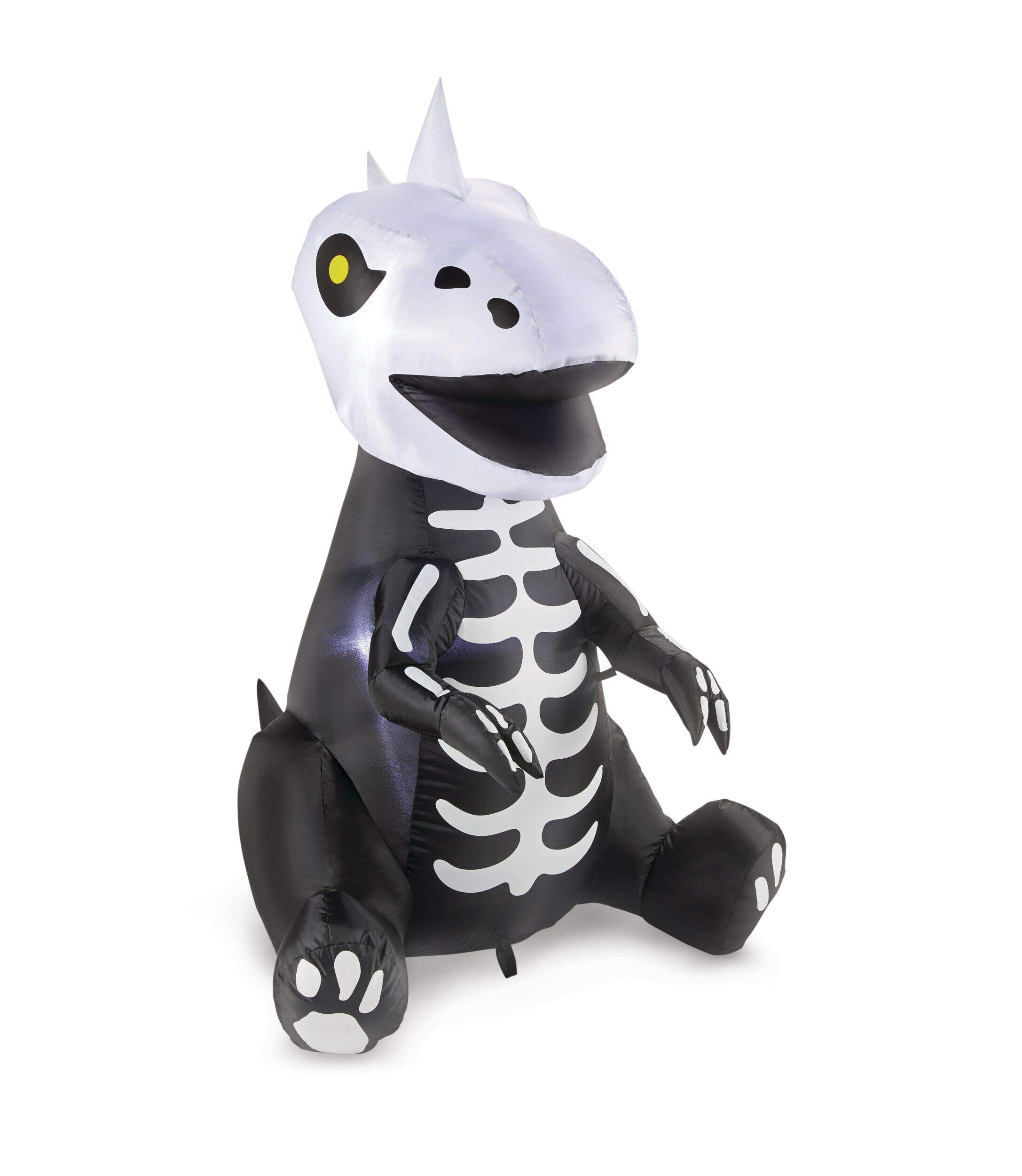 Squelette de dinosaure gonflable sur piquets For Living, lumière à DEL, noir/blanc, 3-1/2 pi, décoration d'extérieur autogonflante pour l'Halloween Front_Three_Fourths_Angled_Right