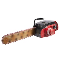 Gemmy Animated Rusty Chainsaw with Batteries, Sound Activated Indoor/Outdoor Decoration for Halloween, Red/Brown, 22-in Front_Three_Fourths_Angled_Left