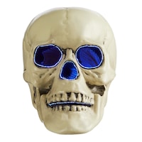 Gemmy Skull Fibre Optic LED Light-Up Prop with Batteries, White, 6-in, Light Activated Indoor Decoration for Halloween Front_Flat