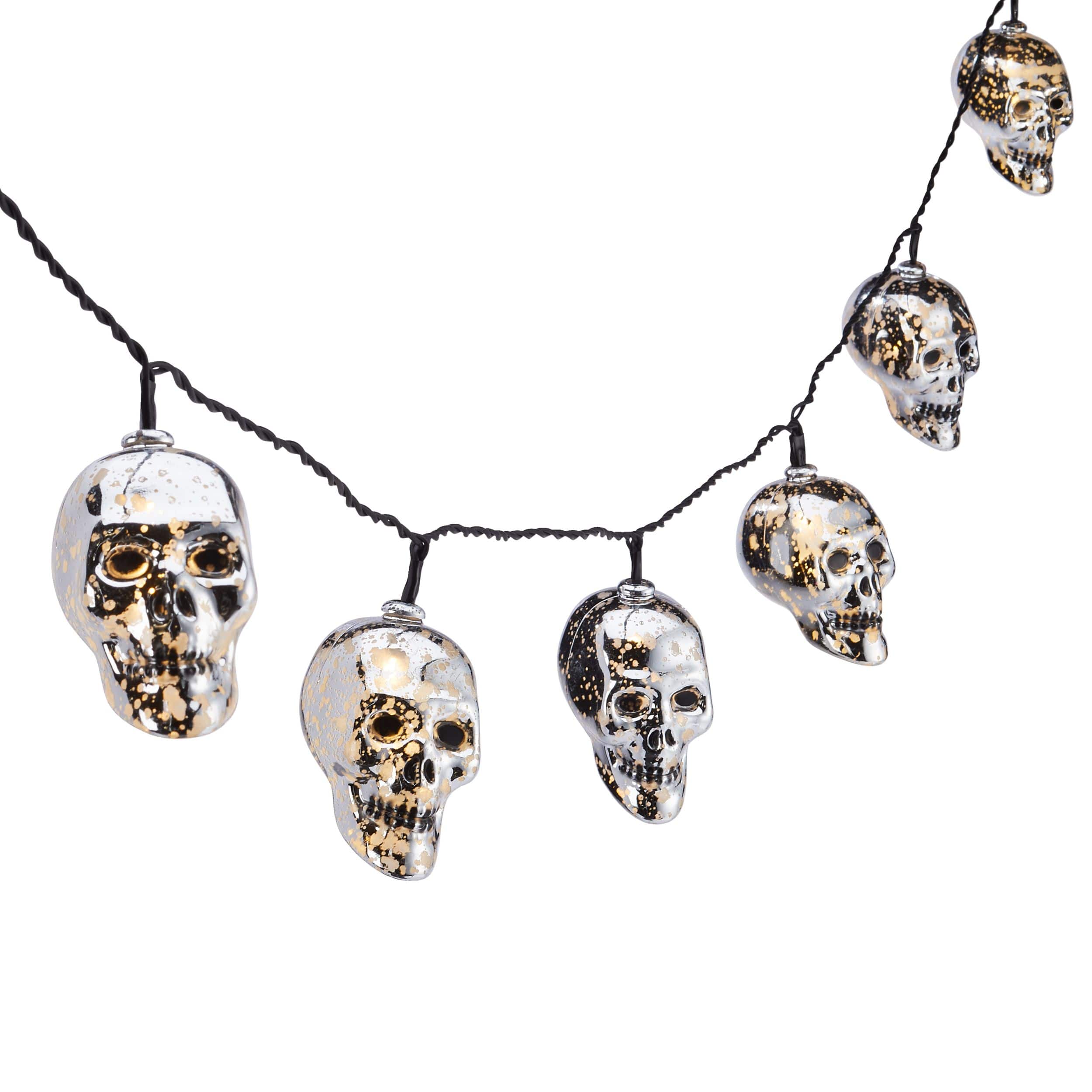 Guirlande lumineuse à DEL en forme de crâne For Living, argent métallisé,  82 po, paq. 10, décorations d'intérieur et d'extérieur pour l'Halloween