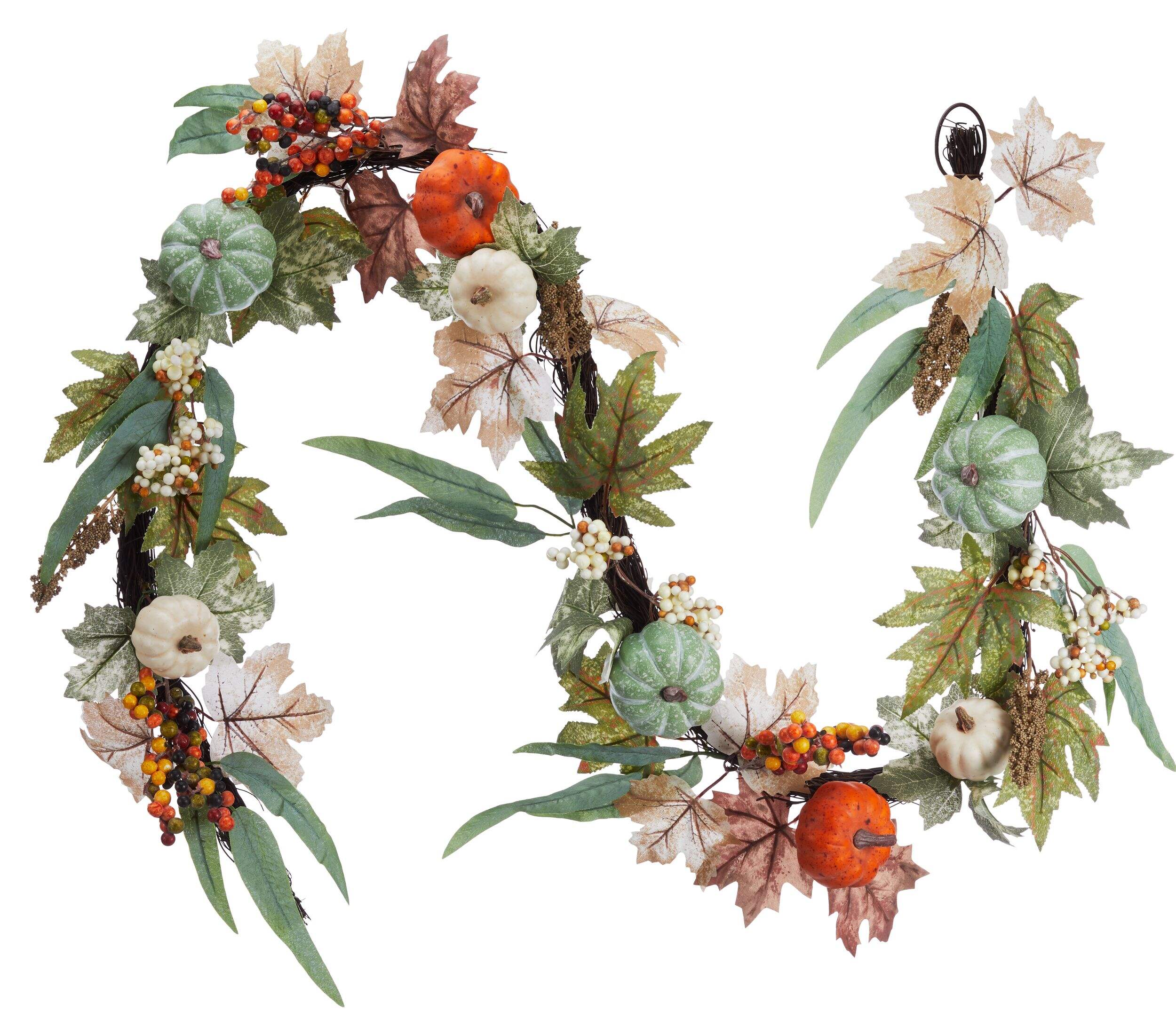 CANVAS Garland with Pumpkins/Leaves/Berries, Multi-Coloured, 6-ft, Indoor Decoration for Fall Front_Flat