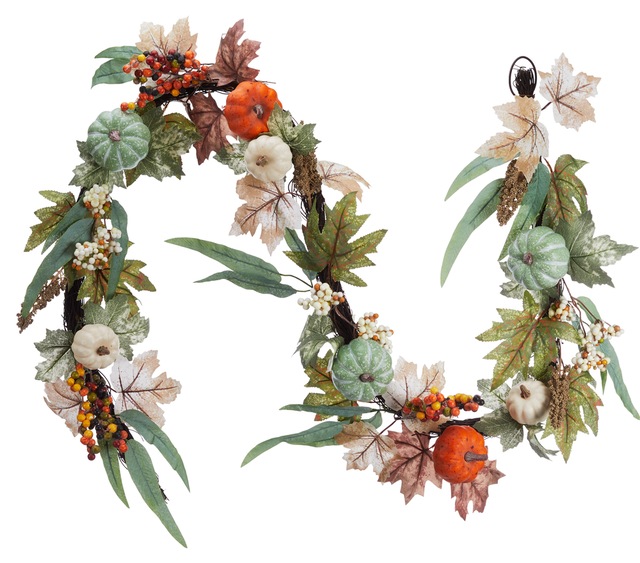 CANVAS Garland with Pumpkins/Leaves/Berries, MultiColoured, 6ft, Indoor Decoration for Fall