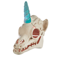For Living Unicorn Skeleton LED Light-Up Head with Batteries, White, 11-in, Light Activated Indoor Decoration for Halloween Front_Three_Fourths_Angled_Left